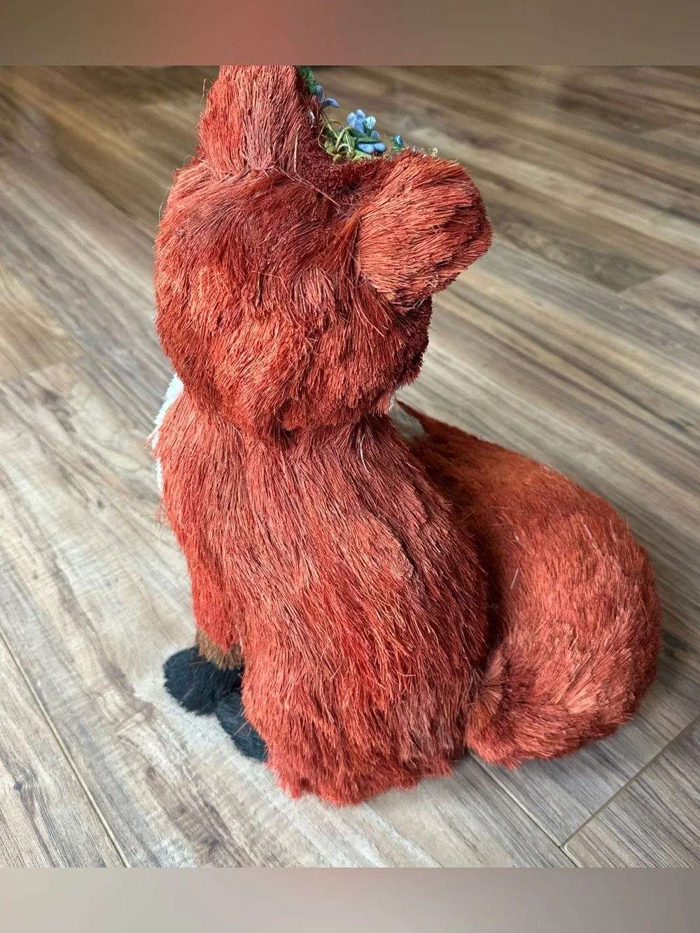 Pier 1 Sisal Fox With Flower Crown 14.5” Tall Large Straw Rare HTF Floral